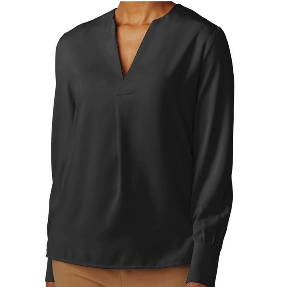 Brooks Brothers women open neck satin blouse black top size S A000757